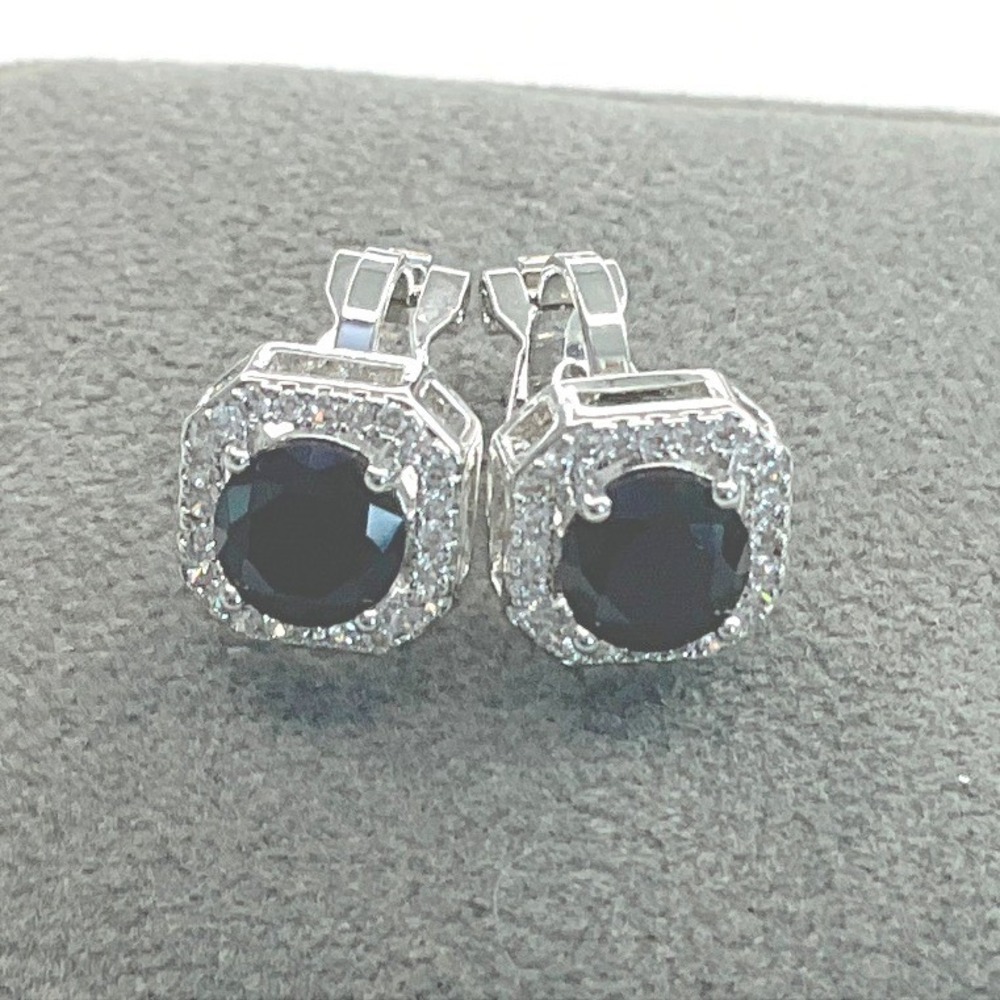 Earrings Silver Black Crystal Clip-on Octagon Halo Vintage Style New